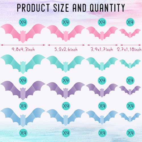Pastel Halloween Bat Wall Decor Set - 64 Waterproof PVC Bats for Indoor & Outdoor Use