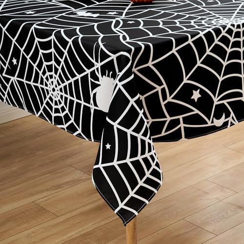 V63 Spider Web Halloween Tablecloth 52x70 Inch Rectangular Black Polyester Waterproof Decor