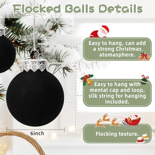 Black Velvet Flocked Christmas Ornaments Set - 30PCS, 2.36 Inch