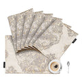 Luxury Damask Placemats Set of 6 - Double-Layer, Beige, with Grey & Gold Variation