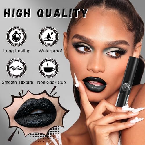 Black Lipstick and Lip Liner Set - Gothic Matte Lip Makeup - Variation: Black Lipstick + Lip Liner