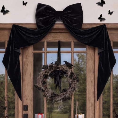 Large Black Velvet Halloween Bow for Doors & Decor - Gothic Style, 47x16 Inches (Variation: Black / Christmas Style)