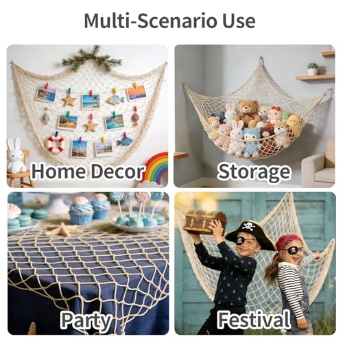 2 Pack Nautical Cotton Fish Net Decorations - 4x6.6 Ft Beach & Party Backdrop (Variation 2)