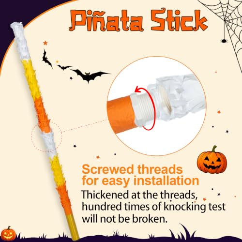 Halloween Pumpkin Ghost Piñata with Stick & Confetti - 21.6 Inch Party Game Decoration