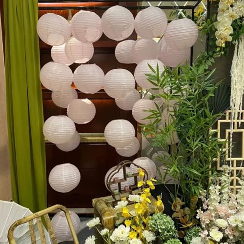8 Inch White Paper Lanterns Set of 5 Decorative Hanging Lanterns for Weddings & Parties