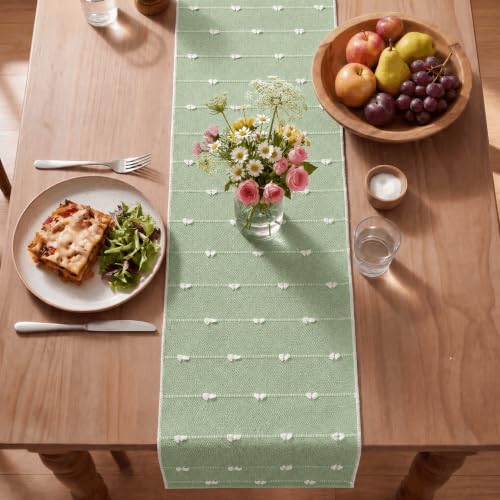 Cotton & Polyester Sage Green Rustic Table Runner - 12 x 72 Inch Farmhouse Dining Decor