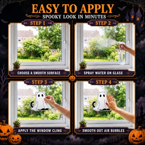 Halloween Window Clings - Reusable Ghost Cat & Pumpkin Decor for Windows & Doors