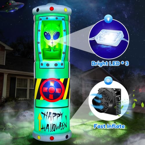 8FT Halloween Inflatable Alien Decoration with LED Lights - Outdoor Yard Decor