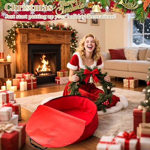 24 Inch Christmas Wreath Storage Bag with Handles - Holiday Decor Organizer