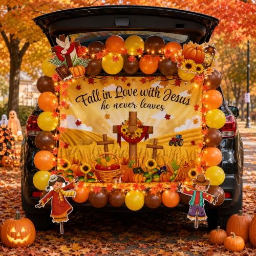 Halloween Christian Car Trunk Decor Set with Balloons & Lights - Fall Harvest Theme