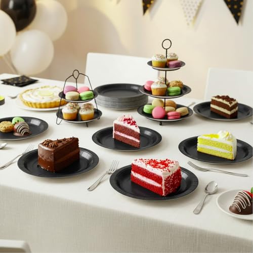 Black Disposable Paper Plates 7 Inch Set of 50 Heavy Duty Party Dinnerware