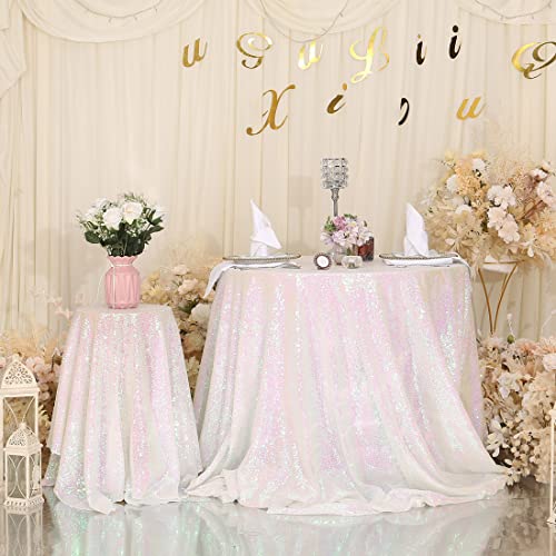 Iridescent 72-Inch Round Sequin Tablecloth - Sparkly Wedding & Party Overlay