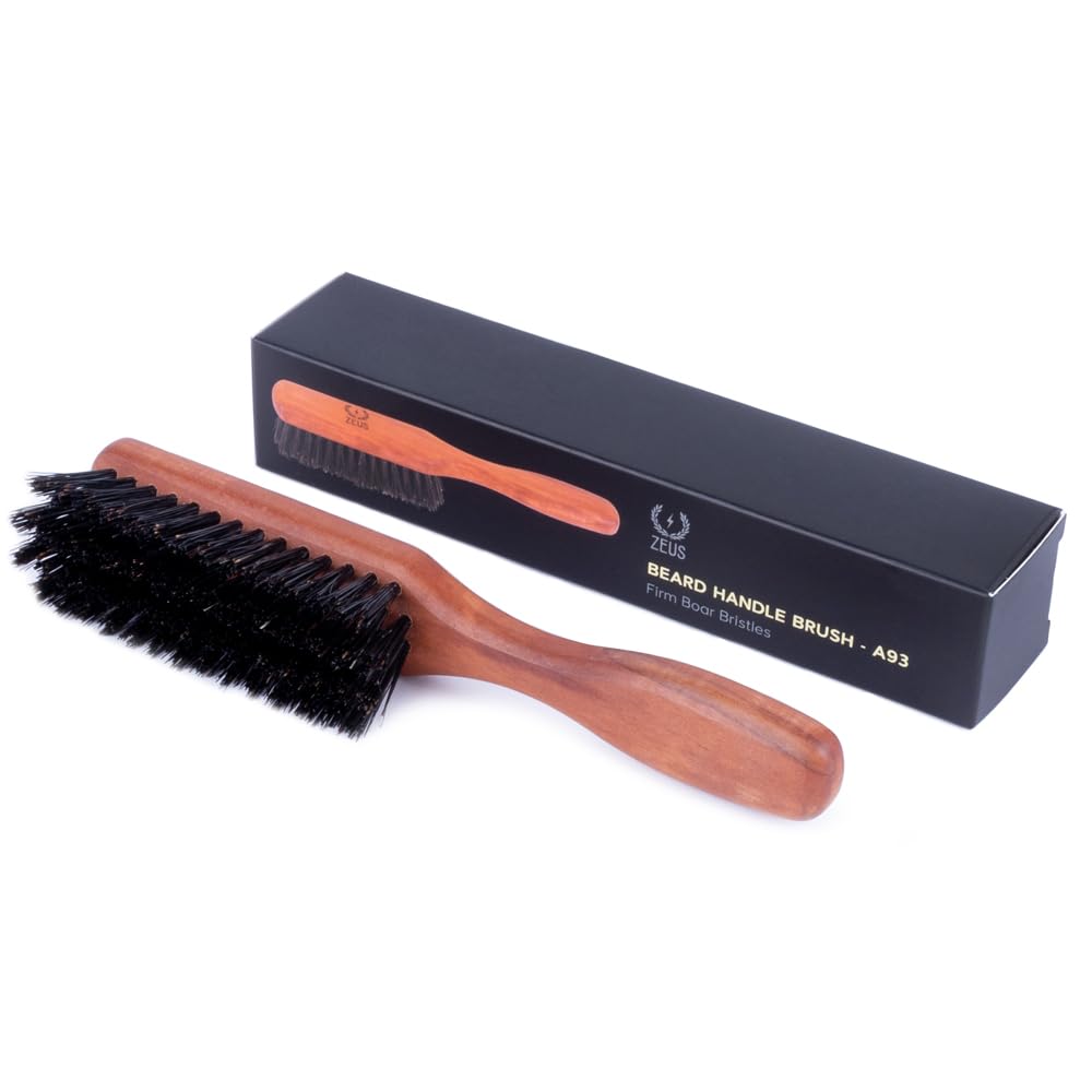 ZEUS Stiff Boar Bristle Beard & Mustache Brush for Men with Extended 6" Handle, Firm Natural Bristles for Styling & Detangling Facial Hair (Made in Germany) A93