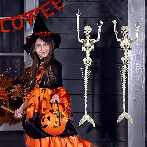 33-Inch Poseable Mermaid Skeleton Halloween Decoration - Hanging Spooky Scene Prop