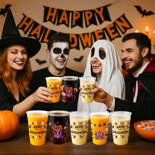 Halloween Plastic Cups Set - 60PCS 16oz Disposable Cups with Spooky Designs - Variation: Halloweencups