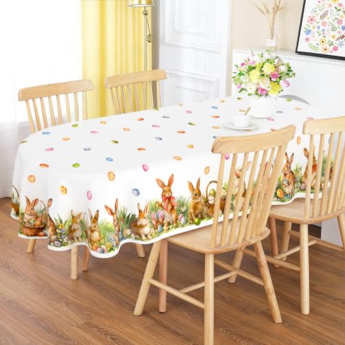 Roszwtit Spring Easter Bunny Oval Tablecloth 60x120 Inches - Waterproof & Durable, Spring Egg & Floral Design, Variations Available