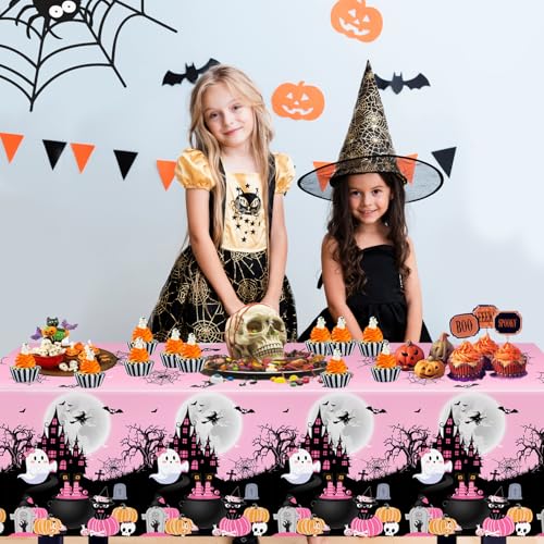 6 pcs Pink Halloween Boo Party Tablecloths Baby Shower Decorations - Waterproof & Disposable