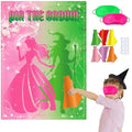 Pink Witch Party Poster Game with Reusable Broom Stickers - Kids Halloween Birthday Decorations