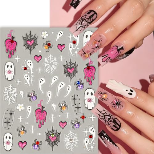 Halloween Nail Stickers Set - 8 Sheets Spooky Ghost Bat Pumpkin Web Rhinestones - Variation of THIS listing