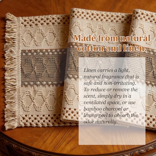Boho Placemat Set - 6 Rustic 11.8 x 19 Inch Table Mats with Macrame Tassels