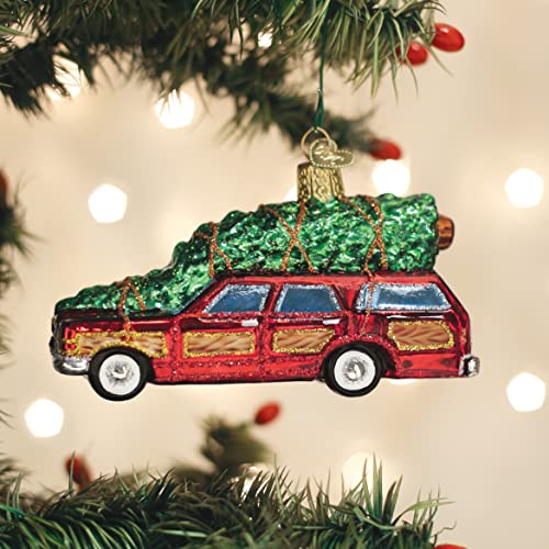 Glass Christmas Ornament - Station Wagon with Tree Handcrafted Holiday Decoration