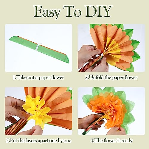 Large Paper Flower Wall Decorations - 51 Pack of Multicolor Tissue Pom Poms