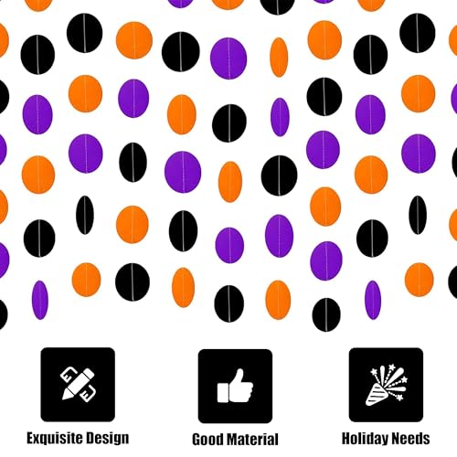 26Ft Halloween Party Decorations Garland Streamers - Black, Orange, Purple Circular Dots