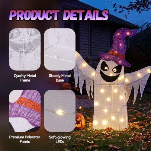 Large Lighted Halloween Ghost Decor - White Ghost, 30 Inches Indoor Outdoor