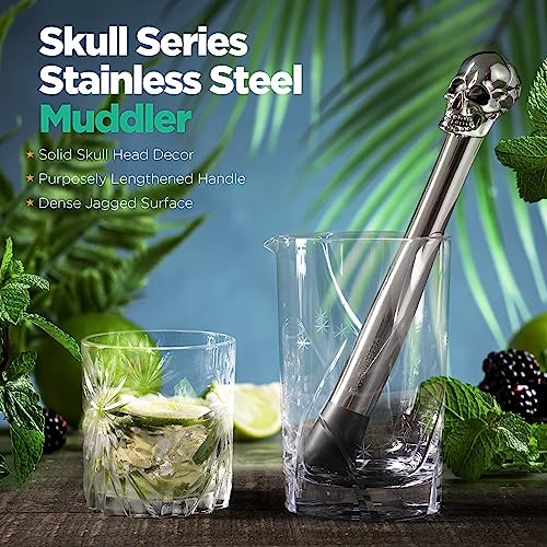 Homestia Skull Silver Cocktail Muddler Set - Halloween Gothic Barware