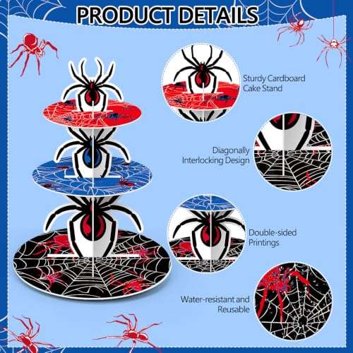 Spider Cupcake Stand 3-Tier Decoration for Halloween & Party - Mosasaurus Variation