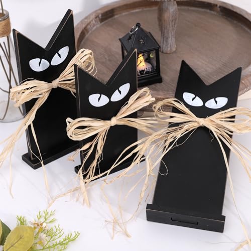 Set of 3 Rustic Wooden Black Cat Halloween Decor – Tiered Tray Farmhouse Accents