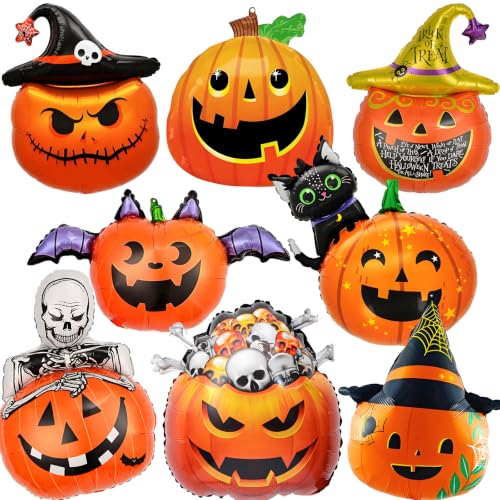 Halloween Pumpkin Balloons Set - 8 Foil Balloons for Spooky Party Decor