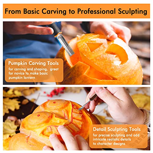 Halloween Pumpkin Carving Kit with Stainless Steel Tools & Stencils - Safe & Reusable