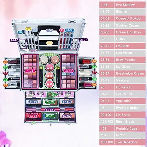 Joyeee Red All-in-One Makeup Kit 106Pcs Women Full Set with Travel Case