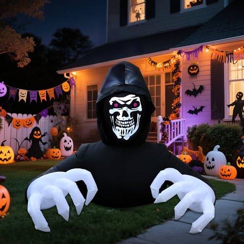 6ft Inflatable Grim Reaper Halloween Decoration Outdoor Yard Display with LED Lights