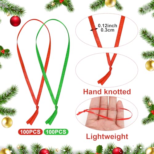 Christmas Ornament Ribbon Hangers - Red & Green Hand Tied String Hooks for Tree & Decorations