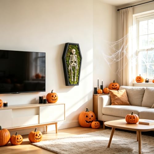Halloween Skeleton Wall Art with Glowing Eyes - Black/White Full Body Skeleton Decor