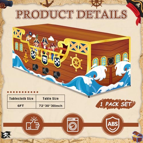 Pirate Ship Tablecloth - Nautical Halloween Party Decorations, 6FT