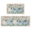 Hello Pumpkin Fall Kitchen Mats Set of 2 - 17x29 & 17x47 Inches, Blue