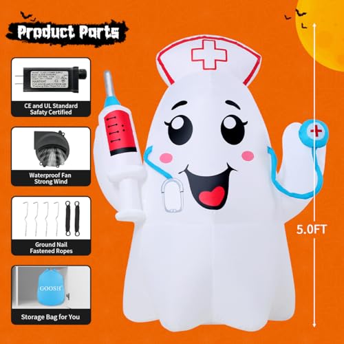 5Ft Halloween Inflatable Ghost with LED Lights Outdoor Yard Decoration