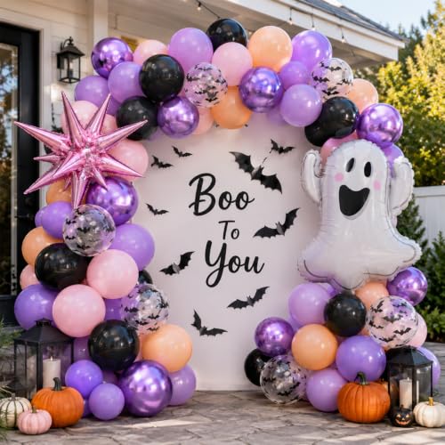 Pastel Halloween Balloons Set - Pink & Purple Spooky Party Decorations