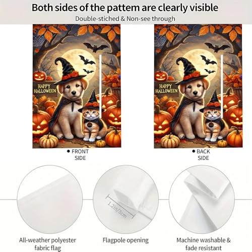 Halloween Garden Flag 12x18 Dog Cat Pumpkin Welcome - Variation 08