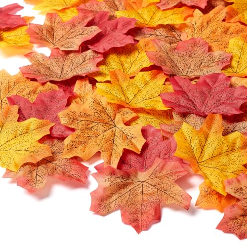 Artificial Fall Maple Leaves Set - 400 Silk Autumn Leaves for Thanksgiving & Fall Decor - Fall Leaf / 400 PC Fall Leaves