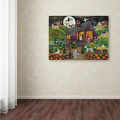 19 x 14 Inch Folk Art Canvas Wall Art - Cottage Americana Scene