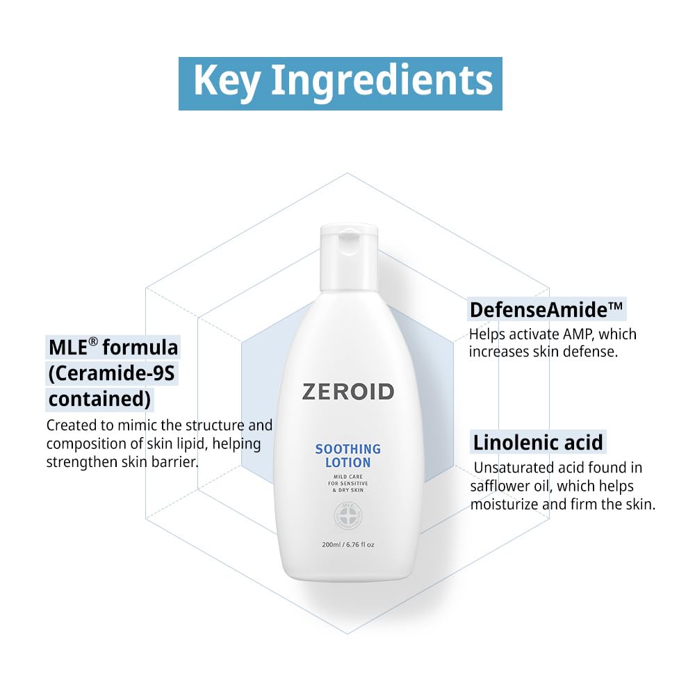 ZEROID Soothing Lotion - Moisturizer for Sensitive Skin | Skin Barrier Repair | 6.76 fl oz (200ml)
