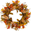 Rusty Red Magnolia Fall Wreath - 20 Inch Autumn Magnolia with Berries for Front Door & Wall Decor
