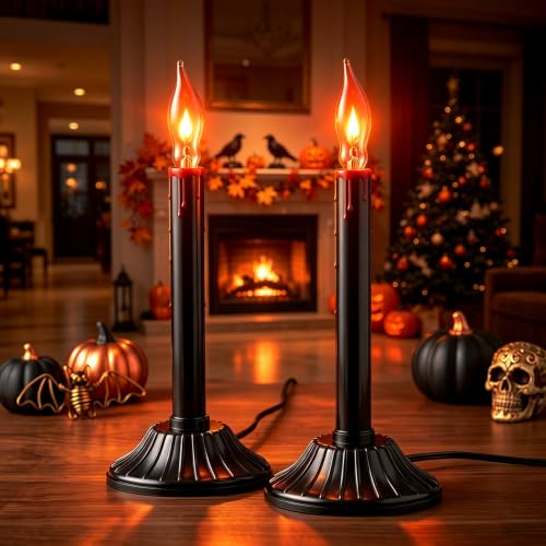 Black 2-Pack Halloween Window Candles with Flickering Flame Bulbs - Spooky Decor
