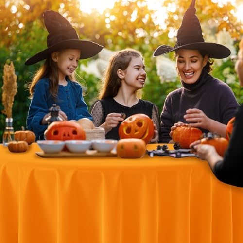 12Pcs Halloween Round Tablecloths - Orange & Black Plastic Covers, 84 Inch, Pack of 12