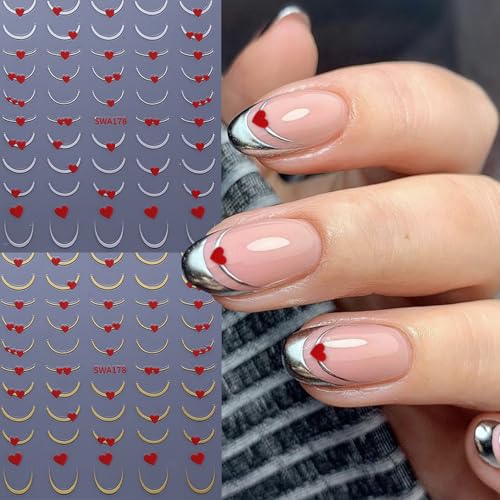 Valentine's Nail Art Stickers Decals - Lips Hearts French 3D Self-Adhesive - Valentine Style-02