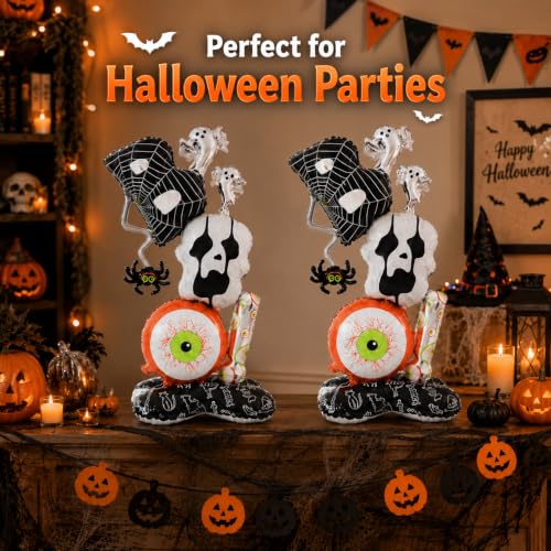 Halloween Foil Balloons Set - Spooky Eyeball Ghost Spider Skull Decor, 2 Pack